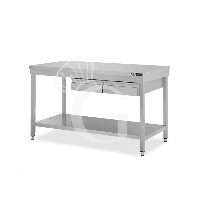 Mesa de acero inoxidable con 2 cajones L 1300 mm x P 700 mm x A 865 mm