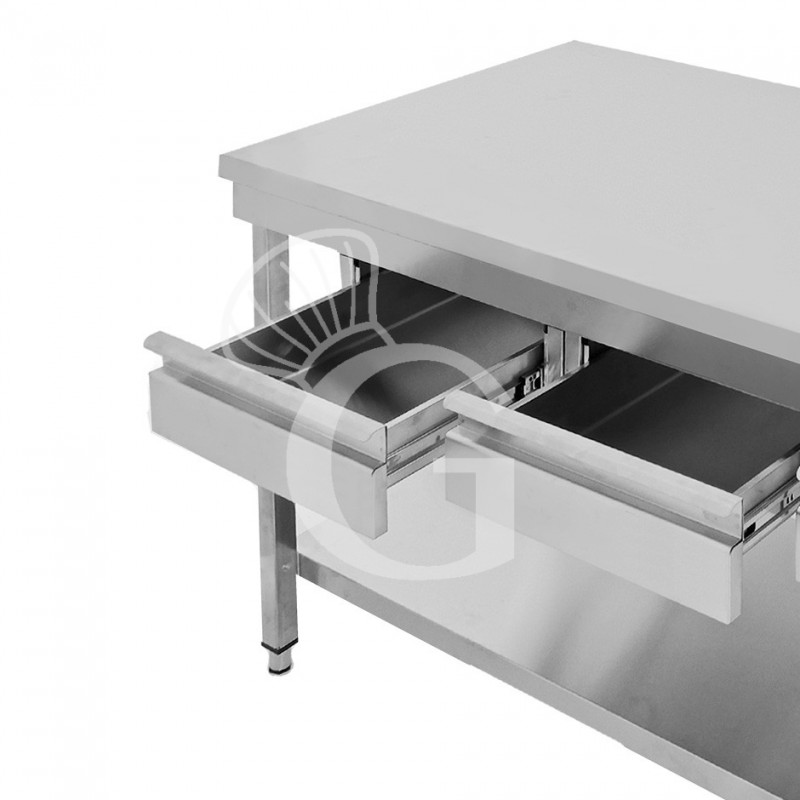 Mesa de acero inoxidable con 2 cajones L 1300 mm x P 700 mm x A 865 mm