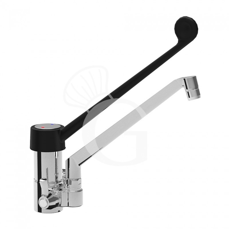 Grifo industrial monomando con asa de plástico negro serie C40 y conexión para ducha - L 250 mm