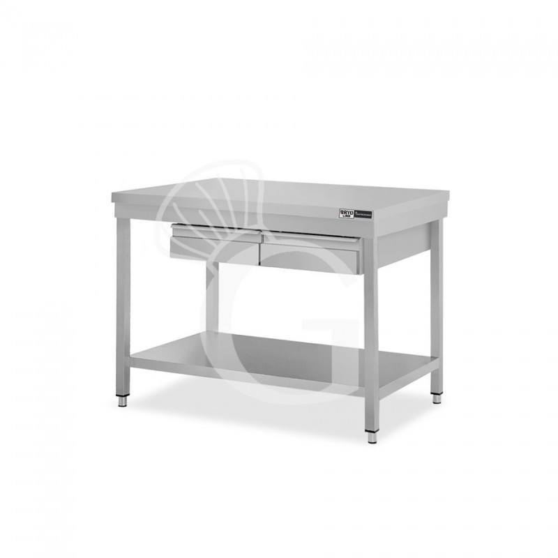 Mesa de trabajo de acero inoxidable con estante y 2 cajones L 1000 mm x P 700 mm x A 865 mm