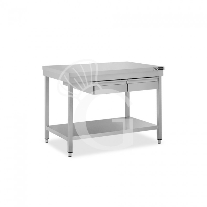 Mesa de trabajo de acero inoxidable con estante y 2 cajones L 1000 mm x P 700 mm x A 865 mm