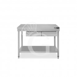 Mesa de trabajo de acero inoxidable con estante y 2 cajones L 1000 mm x P 700 mm x A 865 mm