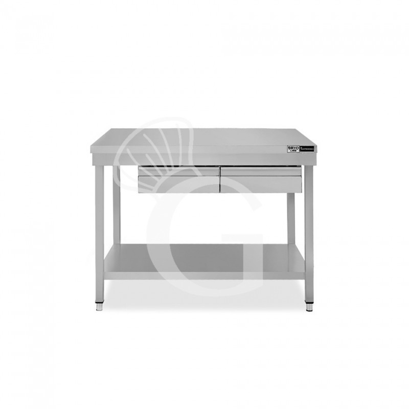 Mesa de trabajo de acero inoxidable con estante y 2 cajones L 1000 mm x P 700 mm x A 865 mm