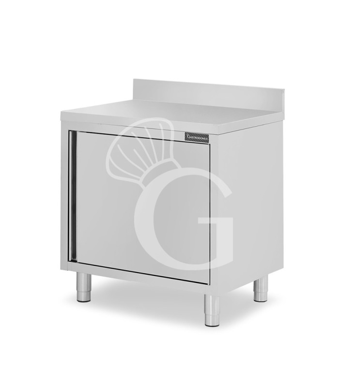 Mesa mural de acero inoxidable 1 puerta batiente y peto L 600 mm x P 700 mm x A 950 mm