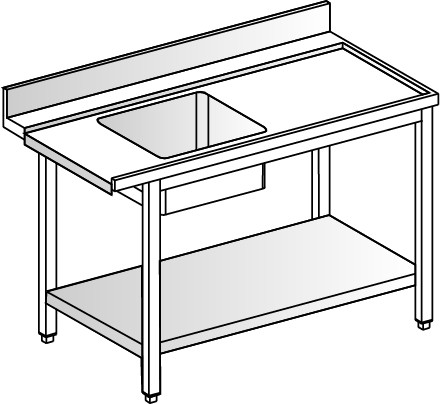 Mesa de entrada lado izquierdo con seno, estante inferior y peto L1200