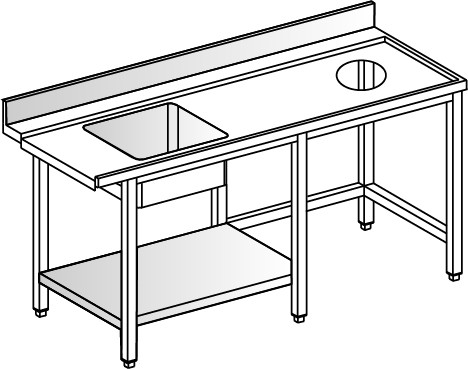 Mesa de entrada lado derecho con seno, estante inferior , orificio para desbarazado y peto L1500