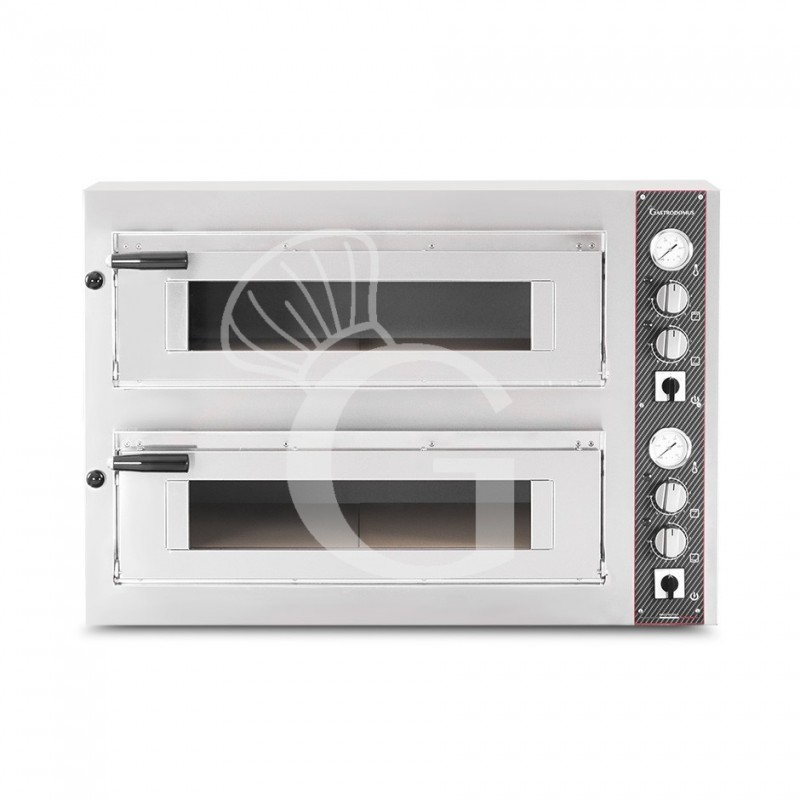 Horno eléctrico con 2 cámaras controladas mecánicamente para 4+4 pizzas de 350 mm de diámetro