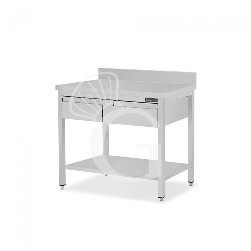 Mesa de acero inoxidable con estante peto 2 cajones L 1200 mm x P 700 mm x A 950 mm