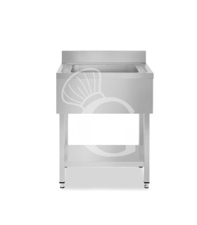 Lavandino semplice in acciaio inox, 1 ripiano, alzatina, 1 vasca, L 700 x P 600 x H 950 mm