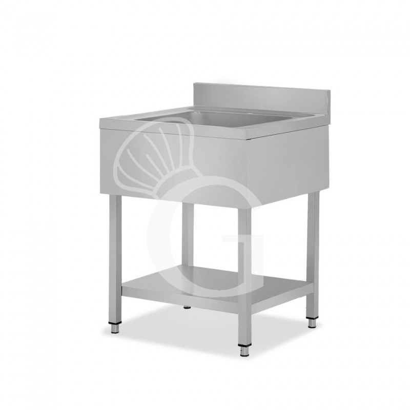 Fregadero de acero inoxidable con 1 estante, peto, 1 cubeta L 800 mm x P 600 mm x A 950 mm