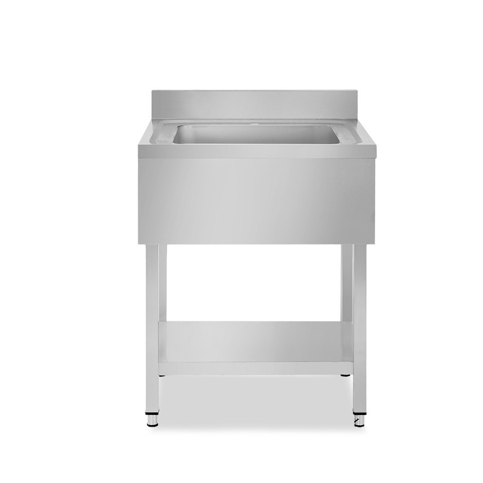 Fregadero de acero inoxidable con 1 estante, peto, 1 cubeta L 800 mm x P 600 mm x A 950 mm