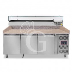 Mesa Refrigerada para pizza 600X400 3 Puertas Vitrina 10 Cubetas GN1/4 580 LT