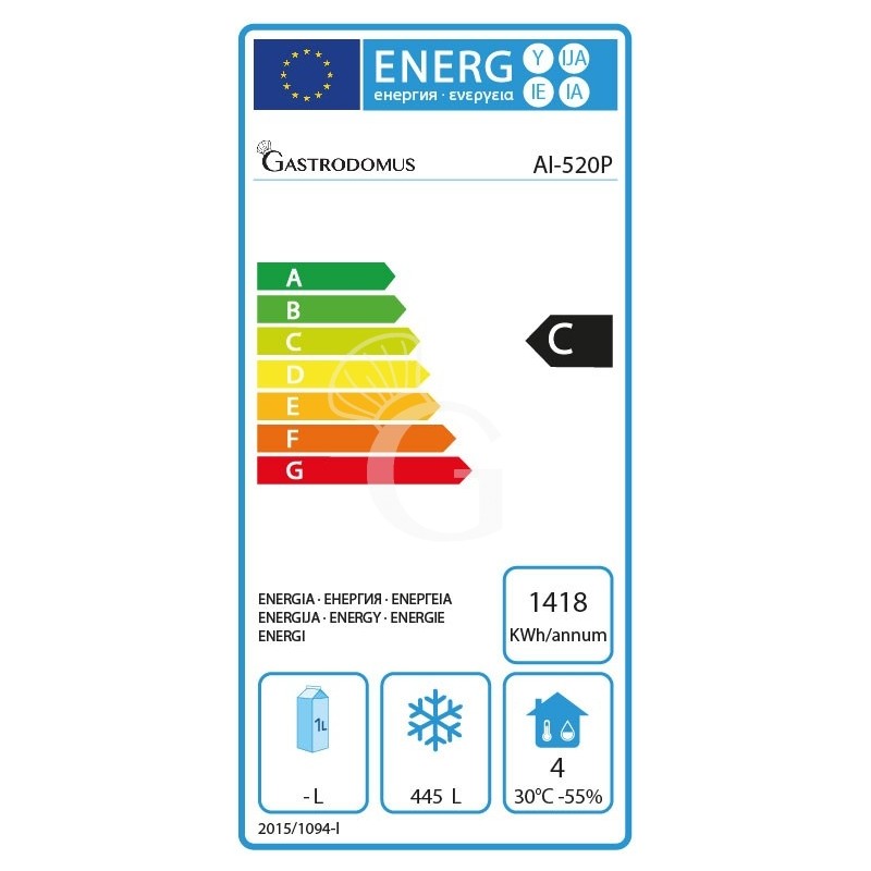 Arcón Congelador estático 445 LT Temperatura -18°C clase de eficiencia energética C