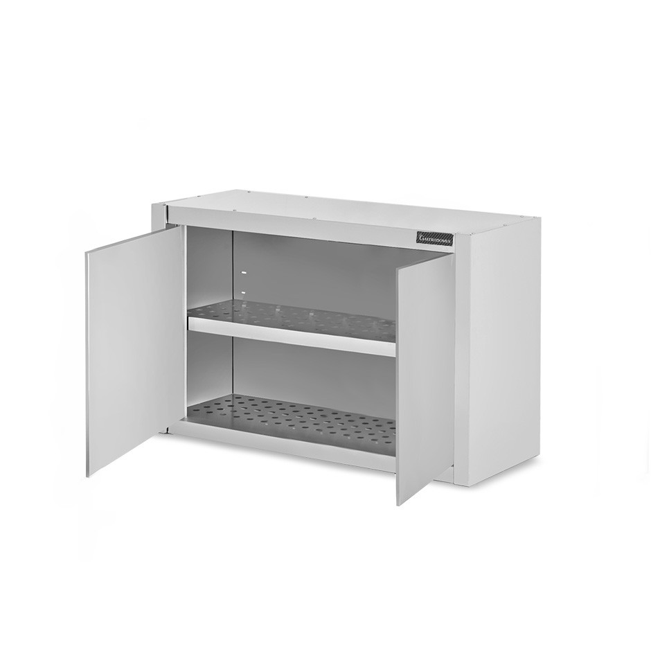 Armario de pared de acero inoxidable con escurridor, 2 puertas batientes, 1 estante perforado, L 800 mm x P 400 mm x A 660 mm