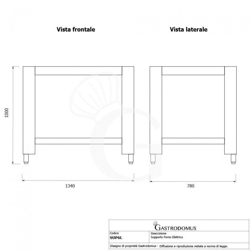 Soporte para horno de pizza VIREX6L con patas ajustables