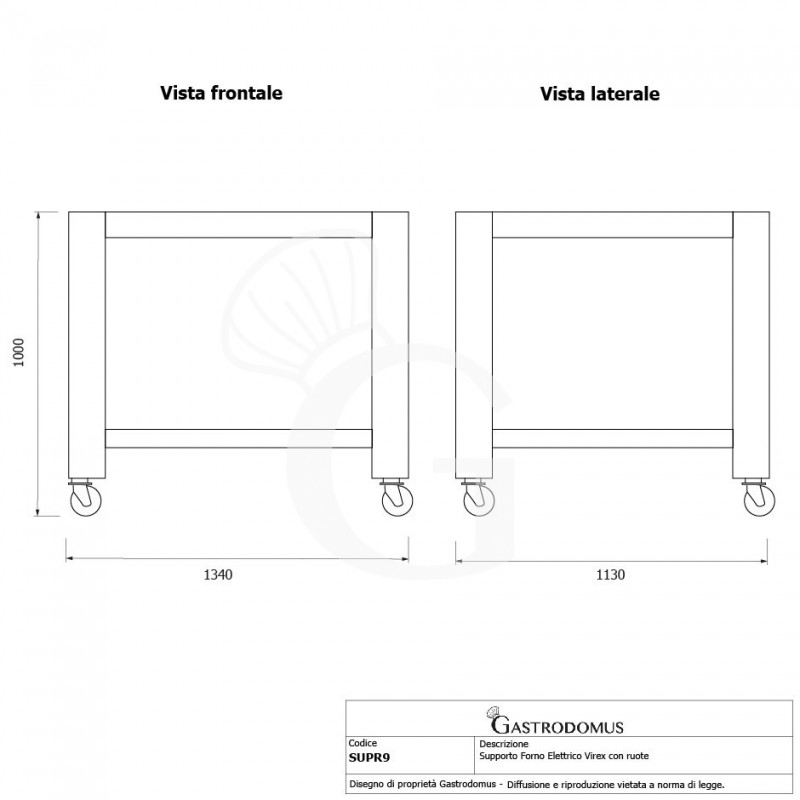 Soporte para horno de pizza VIREX9 con ruedas, dos de ellas con freno