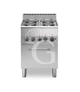 Cocina eléctrica profesional de 4 placas de alta potencia con horno eléctrico de convección GN 2/3, profundidad 600 mm
