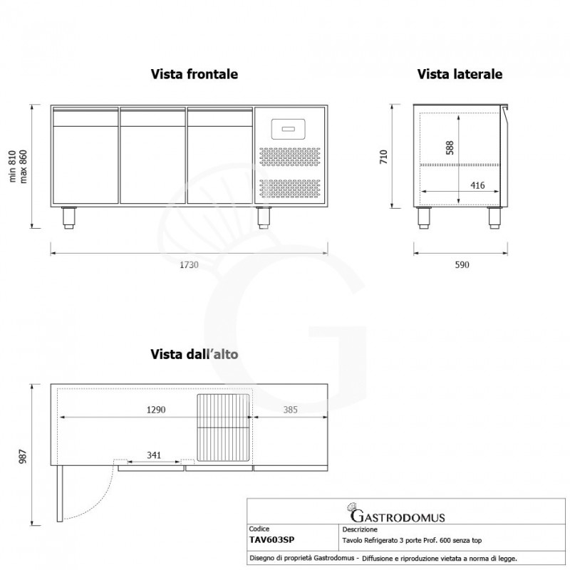 Mesa refrigerada sin encimera con 3 puertas, prof 600 mm, 0°C/10°C clase energética C