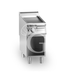 Fry Top de gas sobre mueble abierto, placa acanalada cromada 10500 W L 400 mm x P 900 mm x A 870 mm