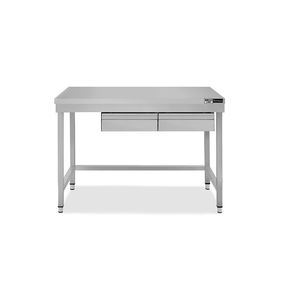 Mesa de acero inoxidable con 2 cajones L 1200 mm x P 800 mm x A 865 mm