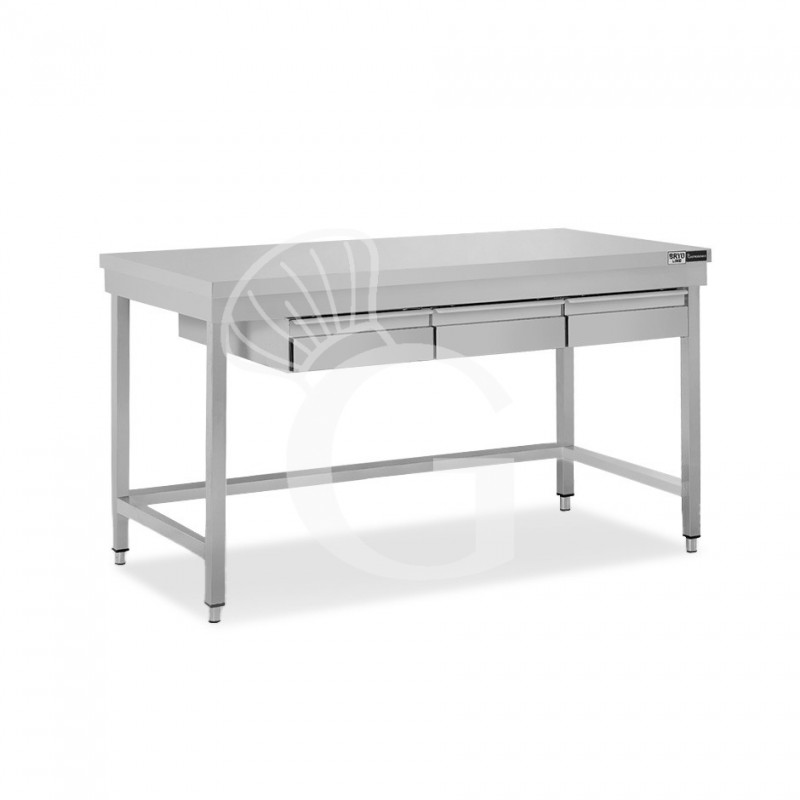 Mesa de acero inoxidable con 3 cajones L 1500 mm x P 800 mm x A 865 mm