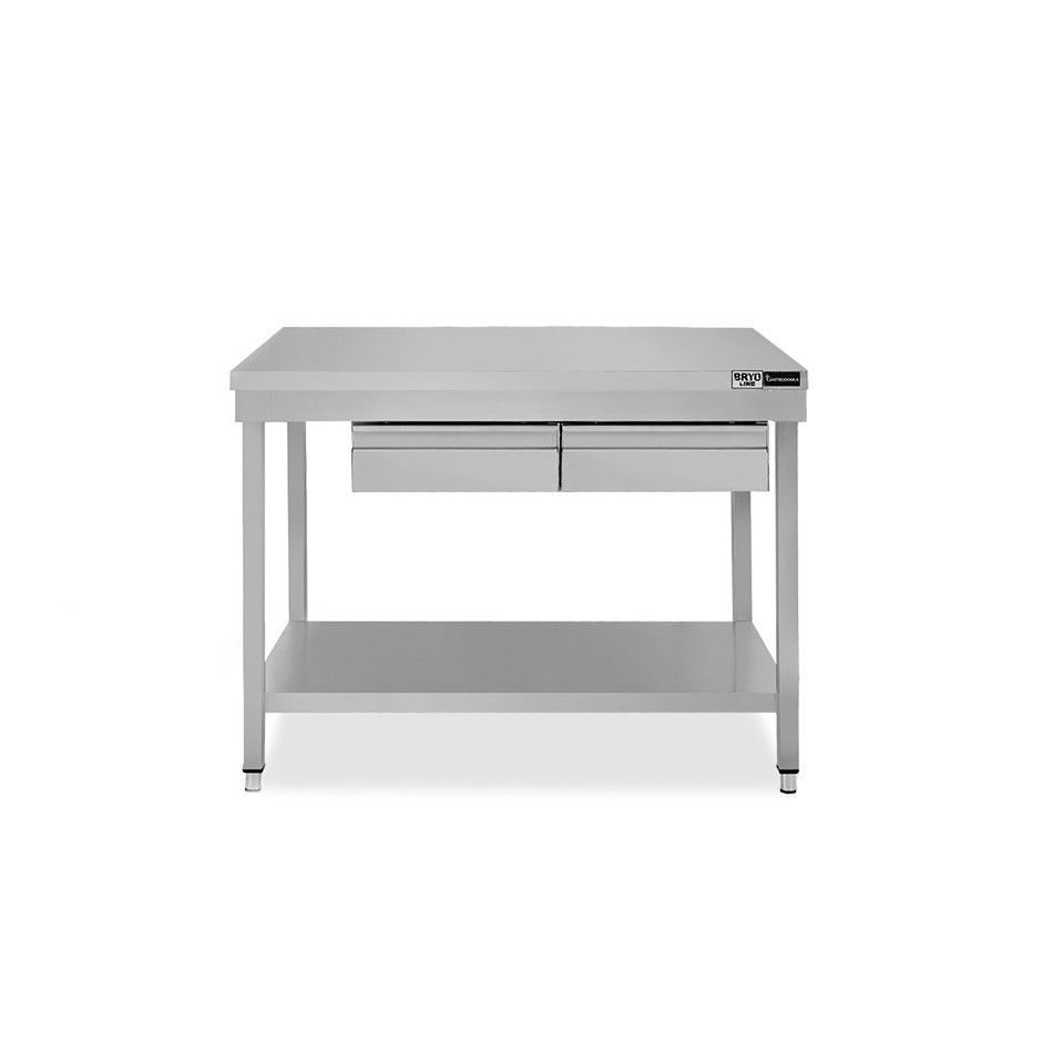 Mesa de acero inoxidable con 2 cajones L 1100 mm x P 800 mm x A 865 mm