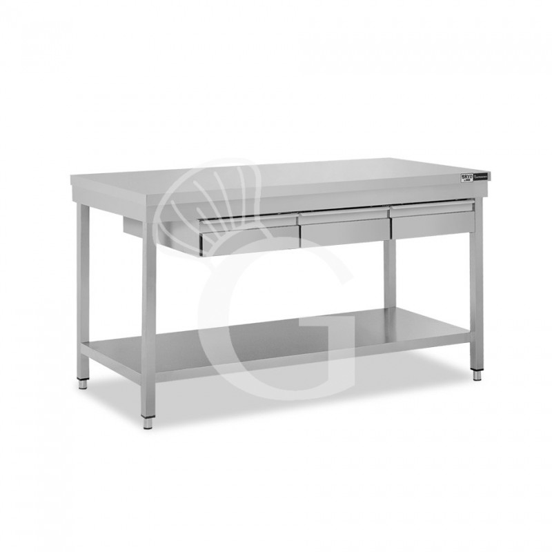 Mesa de acero inoxidable con 3 cajones L 1500 mm x P 800 mm x A 865 mm