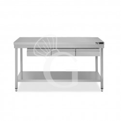 Mesa de acero inoxidable con 3 cajones L 1500 mm x P 800 mm x A 865 mm