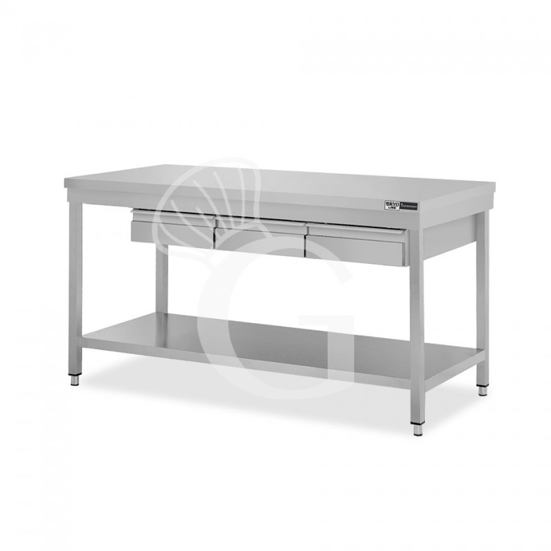 Mesa de acero inoxidable con 3 cajones L 1600 mm x P 800 mm x A 865 mm