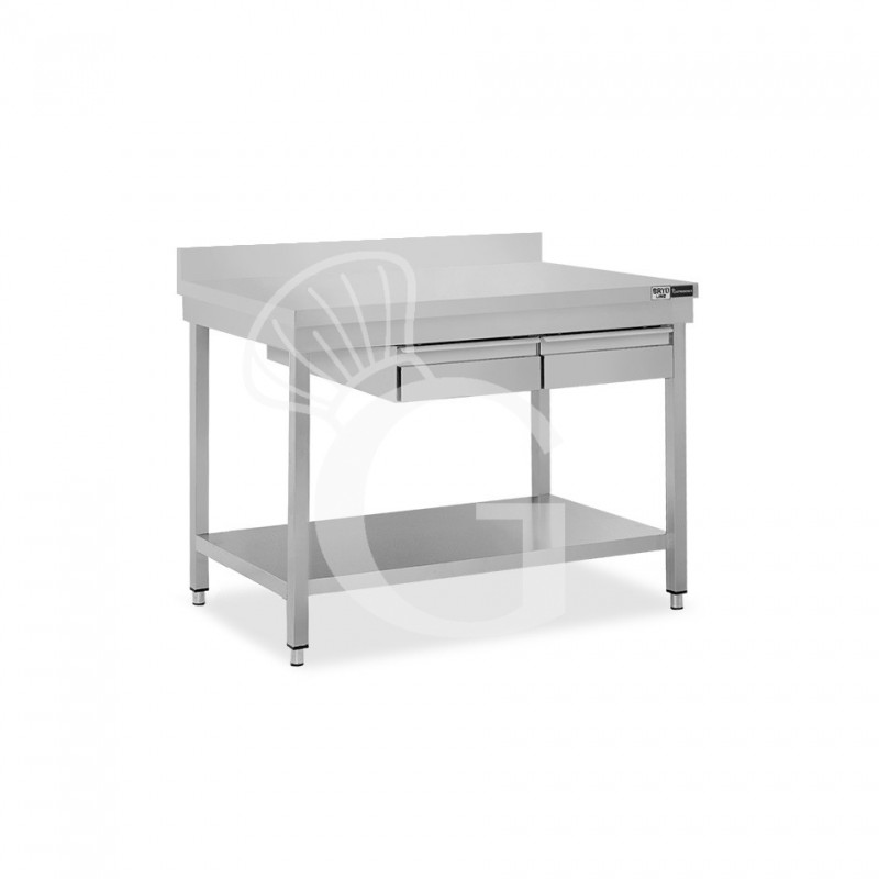 Mesa de acero inoxidable con estante peto 2 cajones L 1000 mm x P 600 mm x A 965 mm