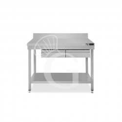 Mesa de acero inoxidable con estante peto 2 cajones L 1000 mm x P 600 mm x A 965 mm