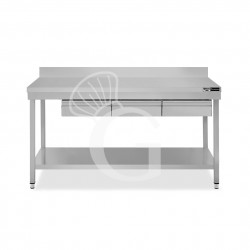Mesa de acero inoxidable con estante peto 3 cajones L 1600 mm x P 800 mm x A 965 mm