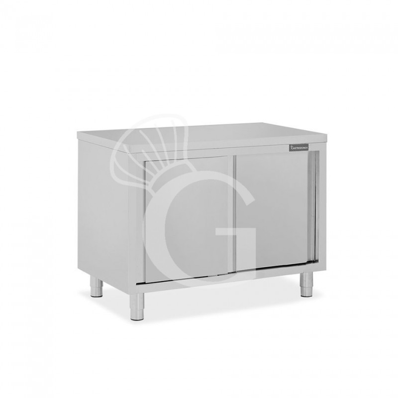 Mesa mural de acero inoxidable con puertas correderas dobles L 1000 mm x P 700 mm x A 850 mm