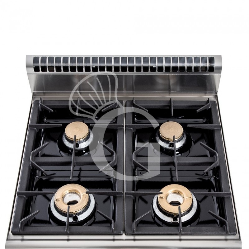 Cocina de gas profesional 4 fuegos con mueble abierto profundidad 700 mm