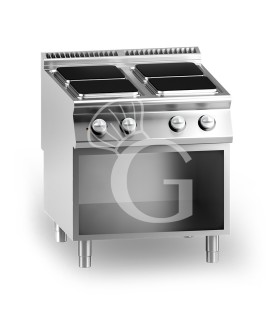 Cocina eléctrica profesional 4 placas cuadradas en mueble abierto de 900 mm de profundidad