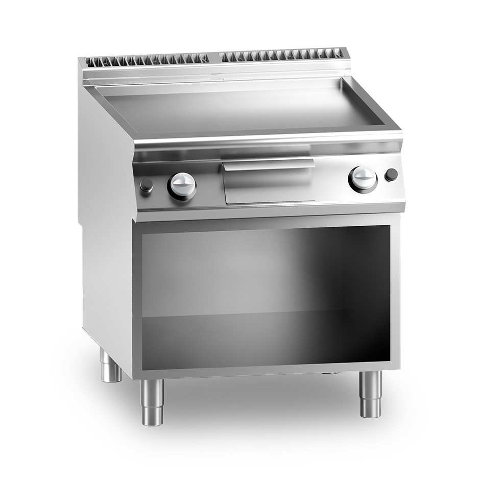 Fry Top de gas sobre armario abierto, placa cromada 14000 W L 800 mm x P 900 mm x A 870 mm