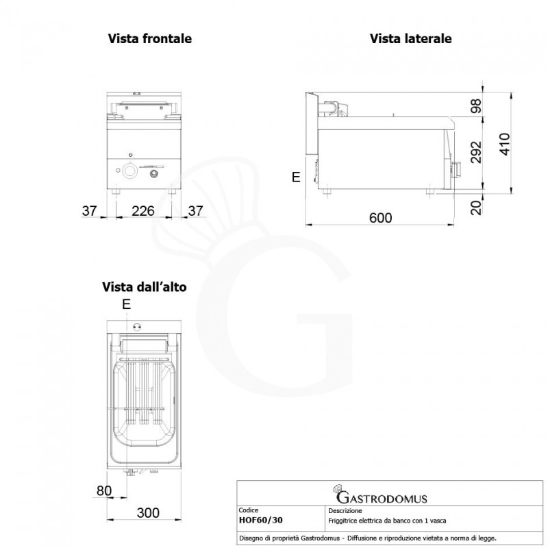 Freidora industrial eléctrica de sobremesa 1 cuba 10 LT 7,5 Kw Trifásica