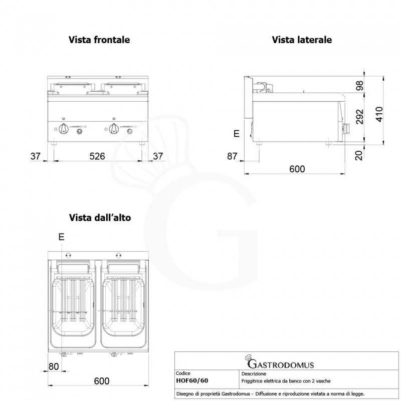 Freidora industrial eléctrica de sobremesa 2 cubas 10 LT + 10 LT 15 Kw Trifásica