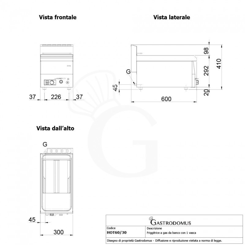 Freidora profesional a gas de sobremesa 1 cuba 8 LT 6800 W