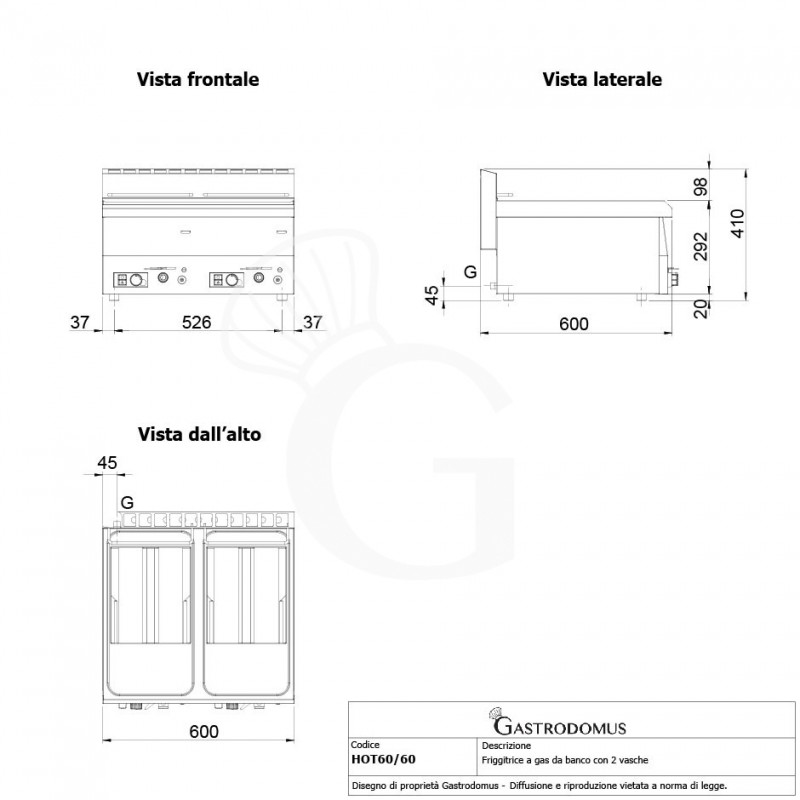 Freidora de sobremesa a gas con 2 cubas de 8 LT + 8 LT 13600 kW