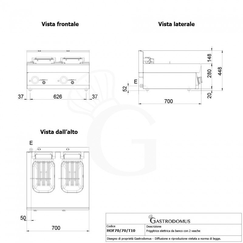Freidora industrial eléctrica de sobremesa 2 cubas 10 LT + 10 LT 15 Kw Trifásica