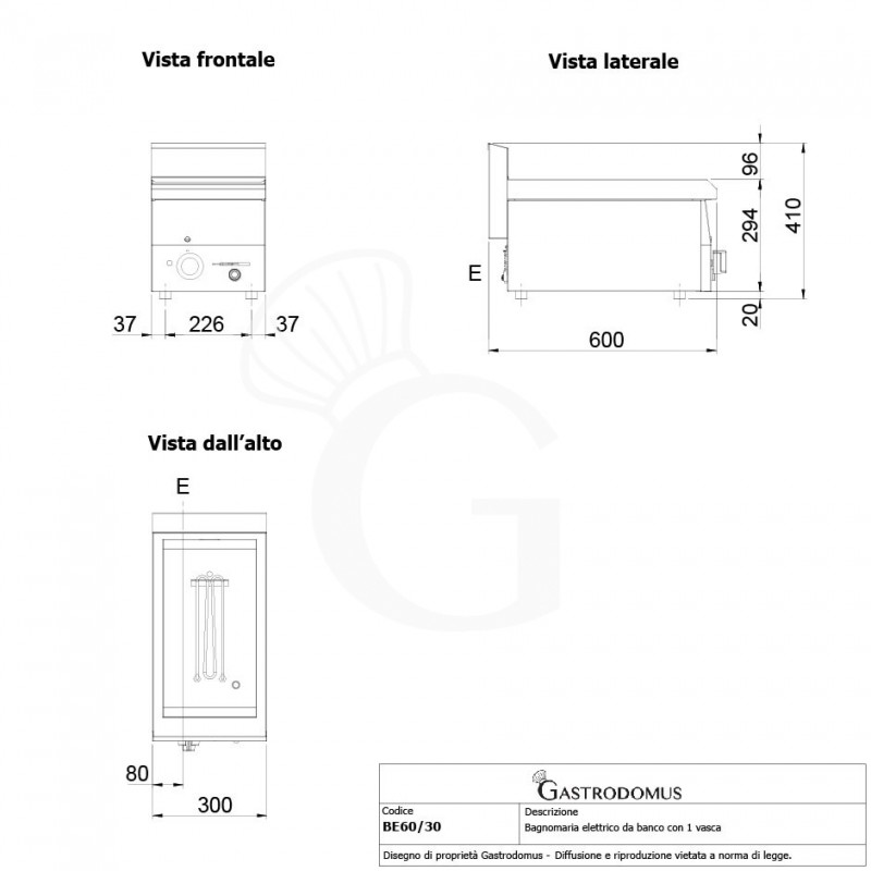 Baño maría eléctrico de sobremesa para cubetas GN A 150 mm L 300 mm x P 600 mm