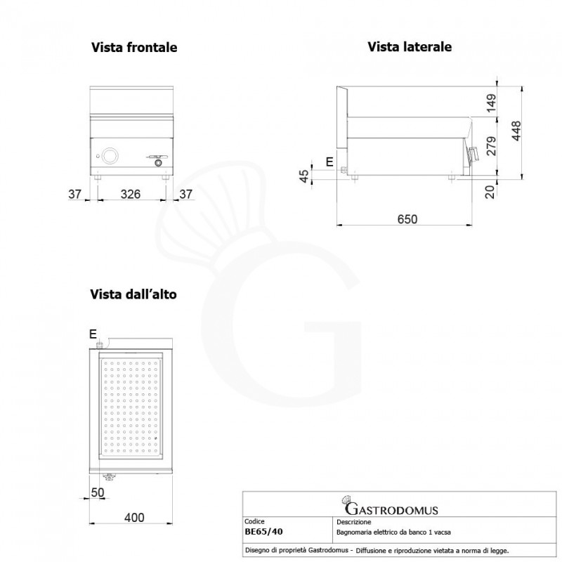 Baño maría eléctrico de sobremesa para cubetas GN A 150 mm L 400 mm x P 650 mm