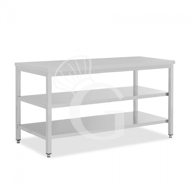 Mesa de acero inoxidable con 2 estantes L 2000 mm x P 800 mm x A 865 mm