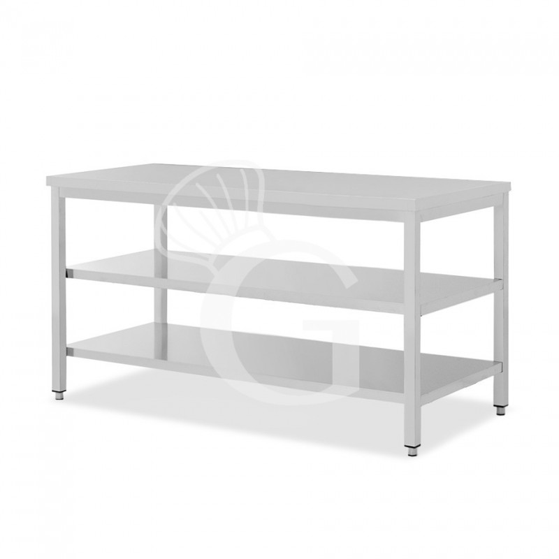 Mesa de acero inoxidable con 2 estantes L 2000 mm x P 800 mm x A 865 mm