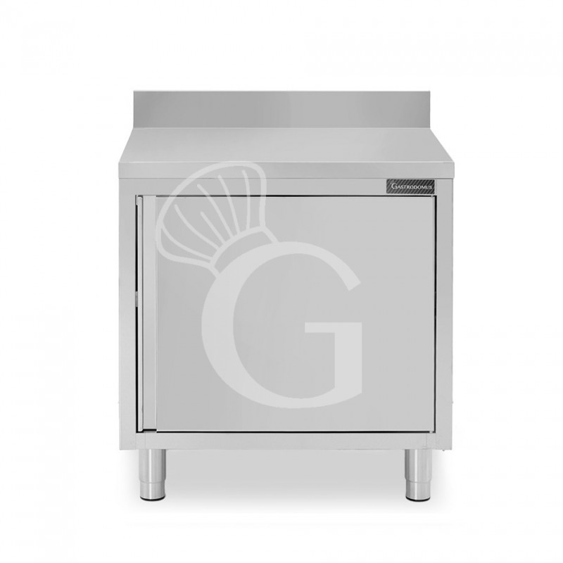 Mesa mural de acero inoxidable 1 puerta batiente y peto L 600 mm x P 600 mm x A 950 mm