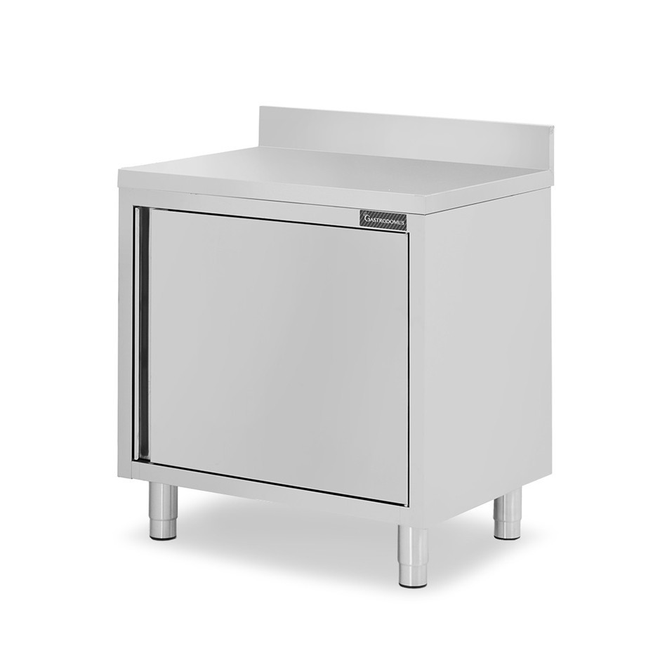 Mesa mural de acero inoxidable 1 puerta batiente y peto L 700 mm x P 600 mm x A 950 mm