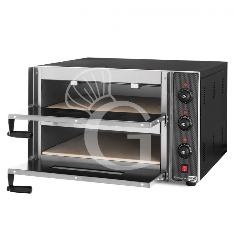 Horno eléctrico para 2 pizzas con un diámetro de 450 mm, equipado con 2 cámaras controladas mecánicamente