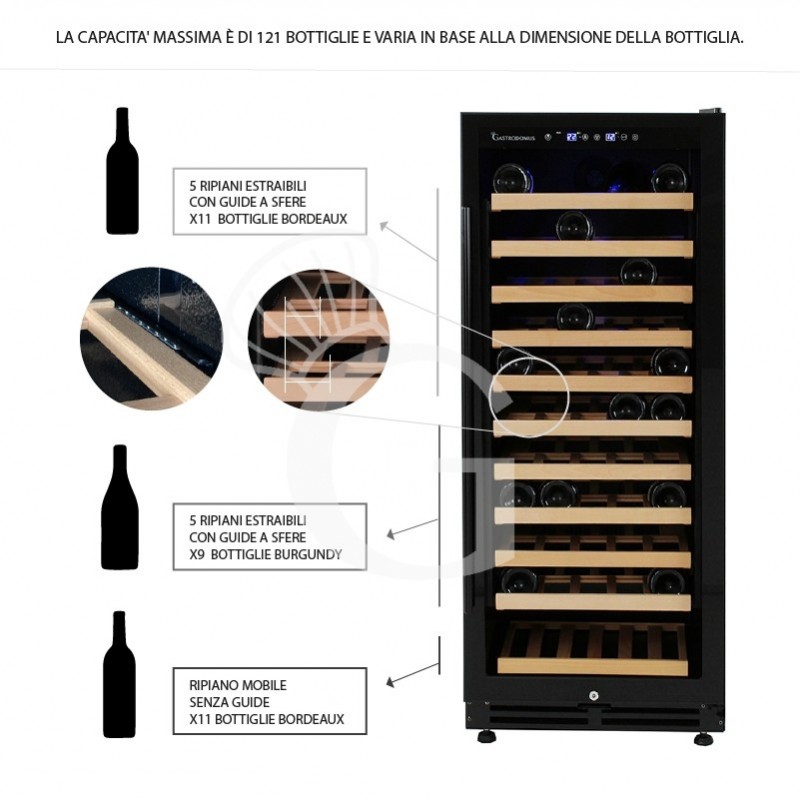 Vinoteca ventilada 280 LT 11 estantes 121 botellas +5°C/+22°C