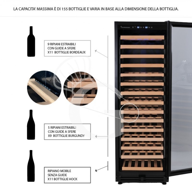 Vinoteca ventilada 420 LT 15 estantes 155 botellas +5°C/+22°C